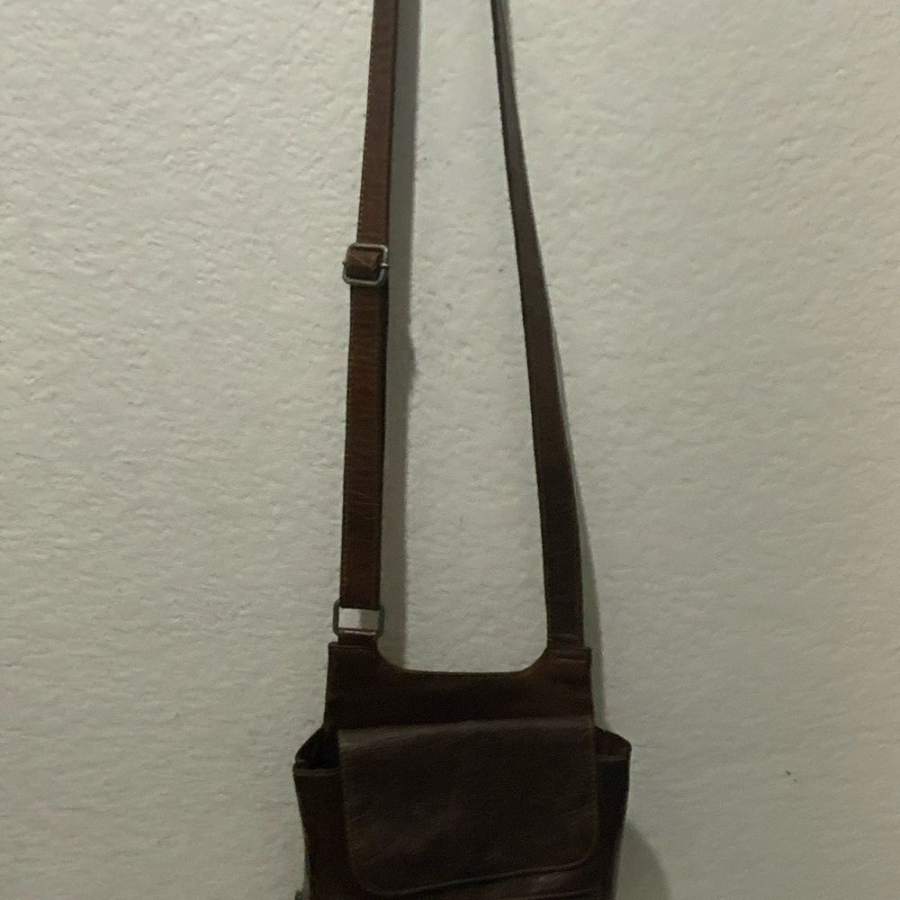 Jack Georges Voyager Leather Crossbody Brown Boho Cottage Embossed Floral